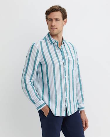 Pointon Long Sleeve Stripe Shirt in WHITE/BLUE