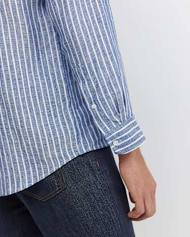 Chalmers Long Sleeve Stripe Linen Shirt in BLUE/WHITE