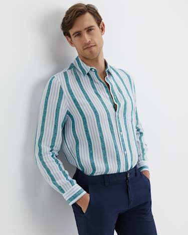 Pointon Long Sleeve Stripe Shirt in WHITE/BLUE