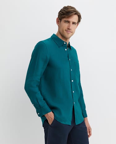 Long Sleeve Linen Shirt in DARK TEAL