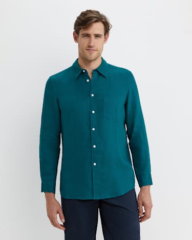Long Sleeve Linen Shirt in DARK TEAL