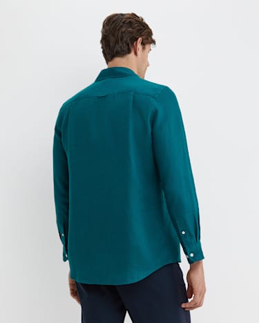Long Sleeve Linen Shirt in DARK TEAL