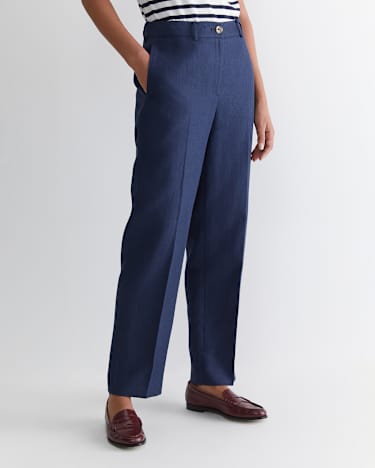 Freya Straight Linen Pant in NAVY