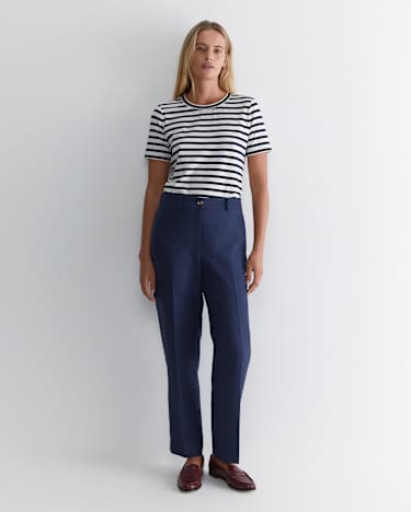 Freya Straight Linen Pant in NAVY