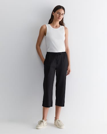Rosa Crop Linen Pant in BLACK