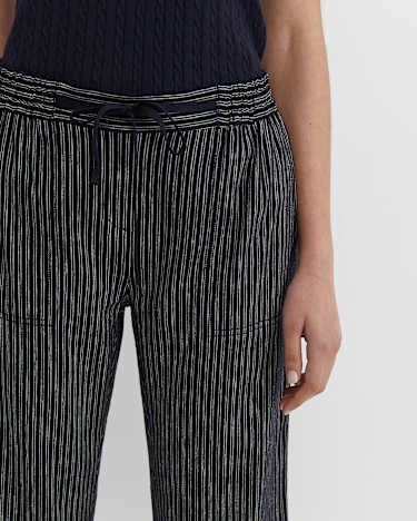 Rosa Stripe Crop Linen Pant in NAVY/WHITE