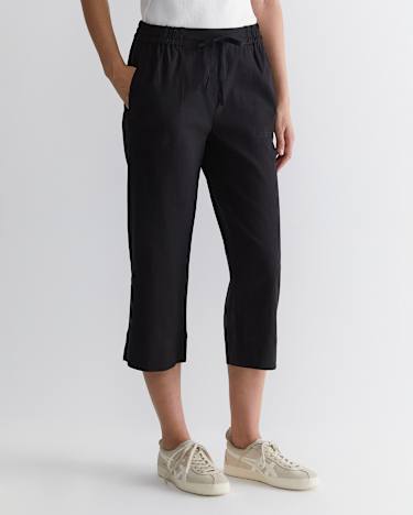 Rosa Crop Linen Pant in BLACK