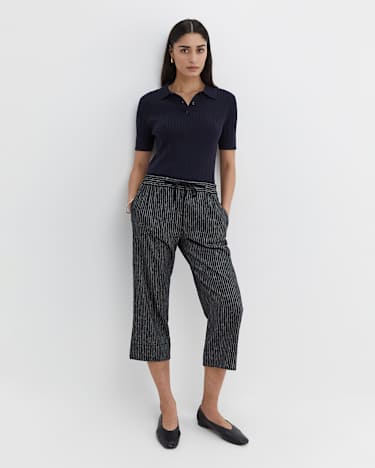 Rosa Stripe Crop Linen Pant in NAVY/WHITE