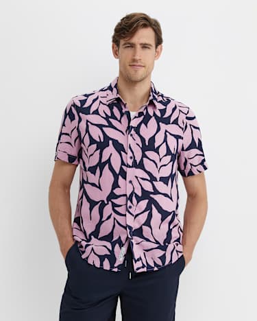 Ossary Short Sleeve Print Shirt in PINK/NAVY