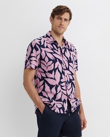 Ossary Short Sleeve Print Shirt in PINK/NAVY