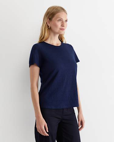 Tonia Crew Neck Linen Tee in NAVY