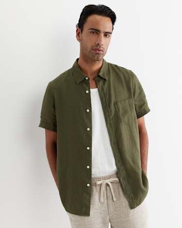 Short Sleeve Linen Shirt in KHAKI