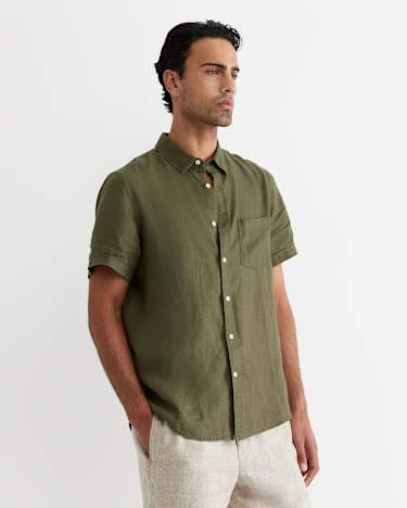 Short Sleeve Linen Shirt in KHAKI