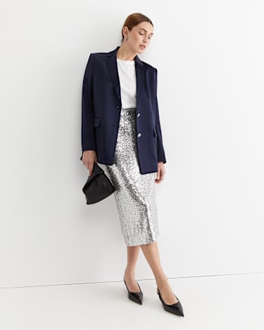 Sequin Midi Skirt in SILVER