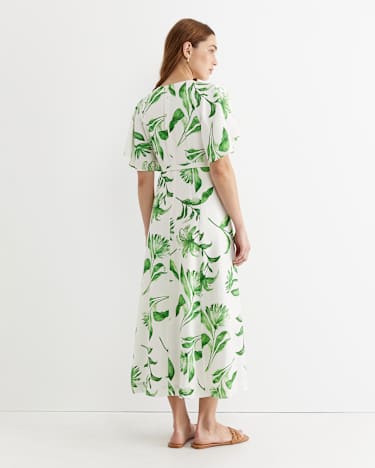 Botanical Silk Blend Midi Dress in GREEN MULTI
