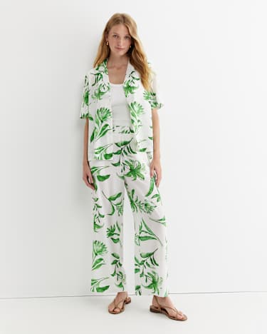 Botanical Silk Wide Leg Pant in GREEN MULTI