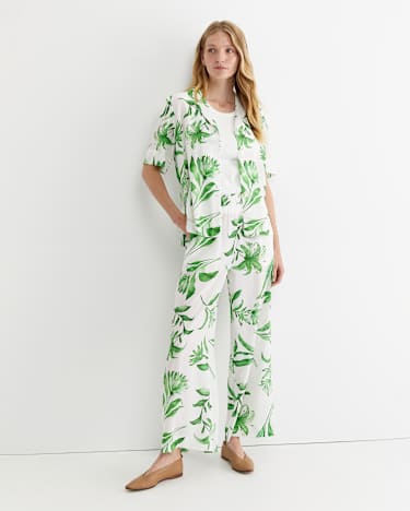 Botanical Silk Wide Leg Pant in GREEN MULTI