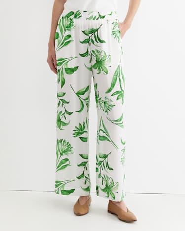 Botanical Silk Wide Leg Pant in GREEN MULTI
