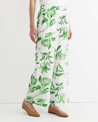 Botanical Silk Wide Leg Pant in GREEN MULTI