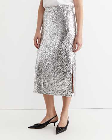 Sequin Midi Skirt in SILVER