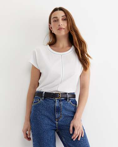 Miranda Stitch Tee in WHITE