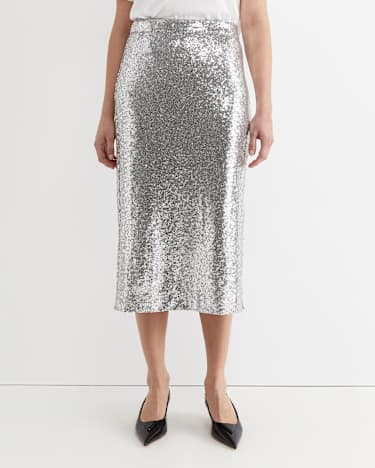 Sequin Midi Skirt in SILVER