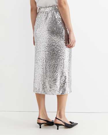 Sequin Midi Skirt in SILVER