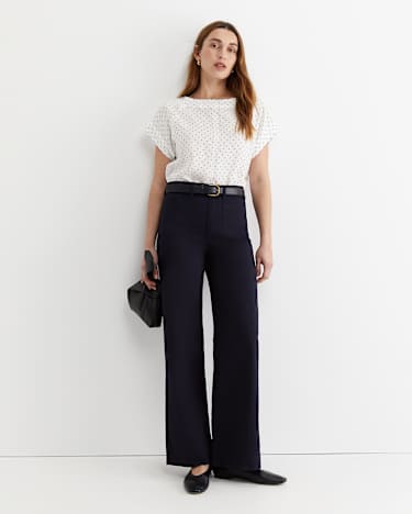 Allegra Spot Linen Top in WHITE/NAVY