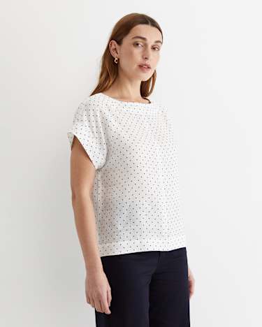 Allegra Spot Linen Top in WHITE/NAVY