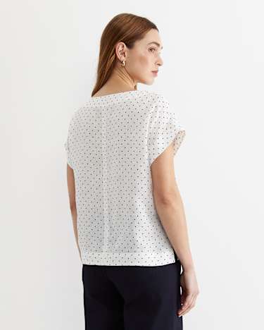 Allegra Spot Linen Top in WHITE/NAVY