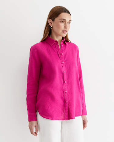 Dahlia Long Sleeve Linen Shirt in BERRY