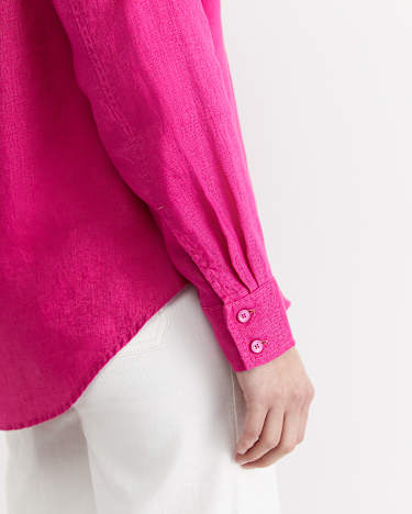 Dahlia Long Sleeve Linen Shirt in BERRY