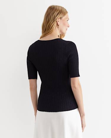 Sparkling Rib Knit Tee in NAVY