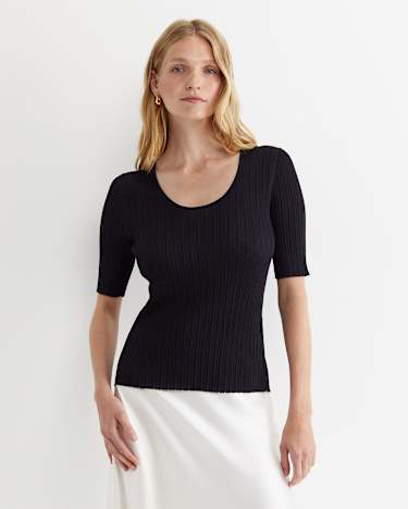 Sparkling Rib Knit Tee in NAVY