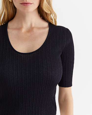 Sparkling Rib Knit Tee in NAVY