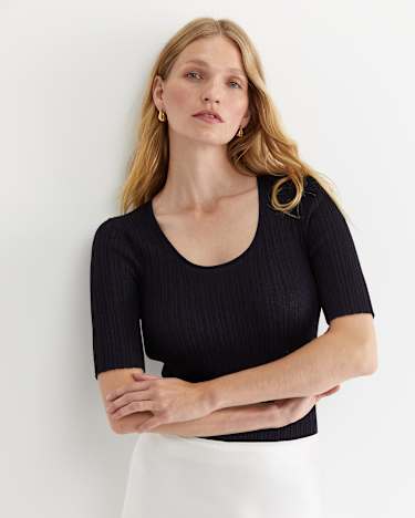 Sparkling Rib Knit Tee in NAVY