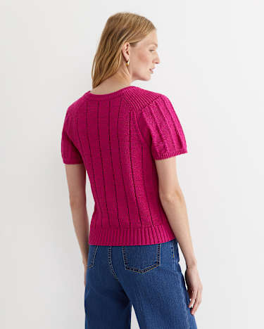 Josie Tape Yarn Flutter Top in BERRY