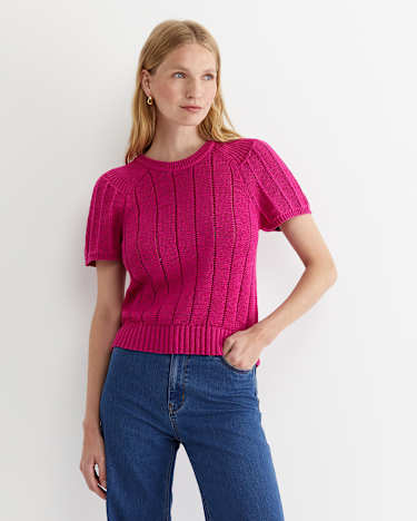 Josie Tape Yarn Flutter Top in BERRY