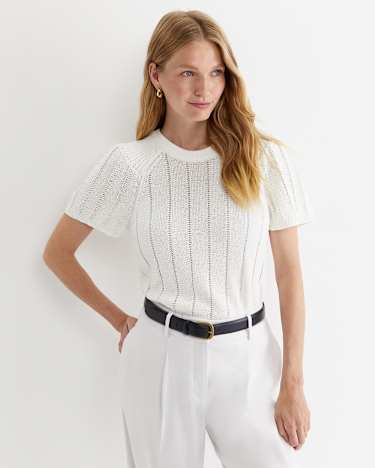 Josie Tape Yarn Flutter Top in MILK