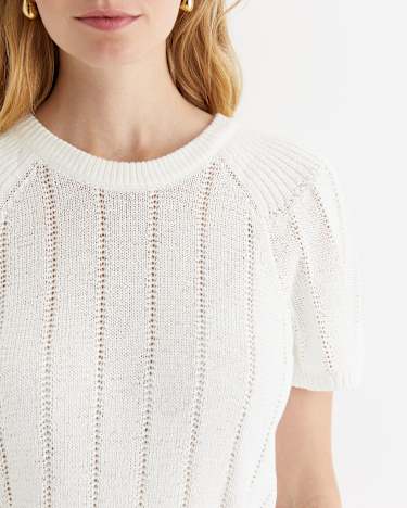Josie Tape Yarn Flutter Top in MILK