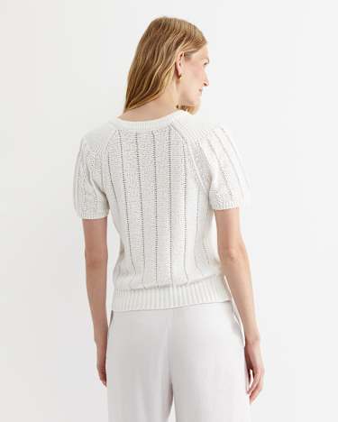 Josie Tape Yarn Flutter Top in MILK