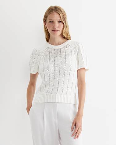 Josie Tape Yarn Flutter Top in MILK