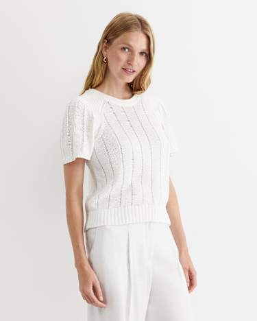 Josie Tape Yarn Flutter Top in MILK