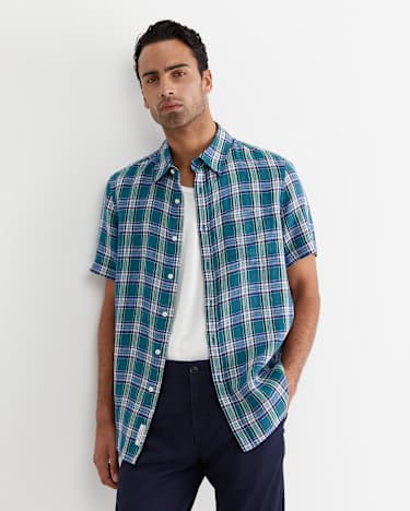 Johnston Short Sleeve Linen Check Shirt in MULTI