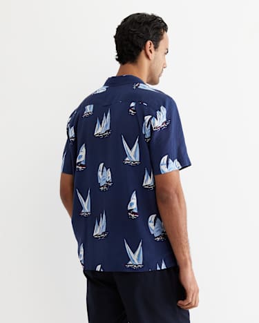 Sail Away Short Sleeve Cuban Shirt in NAVY