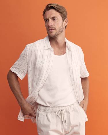 Alan Short Sleeve Linen Shirt in WHITE/MULTI
