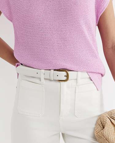 Lara Buckle Leather Belt in IVORY