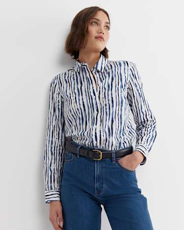 Tina Stripe Lily Voile Shirt in NAVY/WHITE