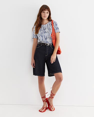 Tina Stripe Mercerised Tee in NAVY/WHITE