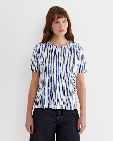 Tina Stripe Mercerised Tee in NAVY/WHITE